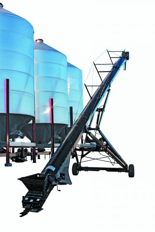 Bin Fill Conveyor next to bins on white background